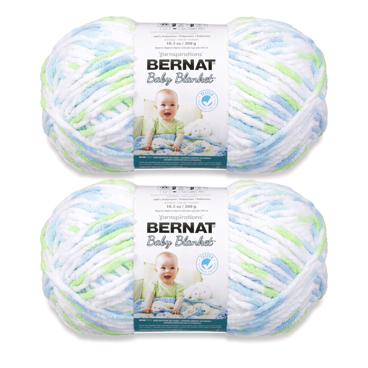 Bernat Baby Blanket Funny Prints Yarn - 2 Pack of 300g/10.5oz - Polyester - 6 Super Bulky - 220 Yards - Knitting/Crochet